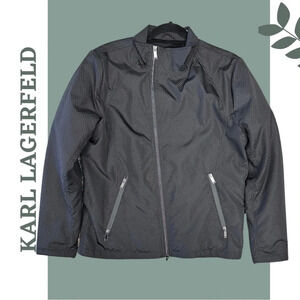 Karl Lagerfeld Black Lined Windbreaker Jacket Front Zipper Pockets  Large